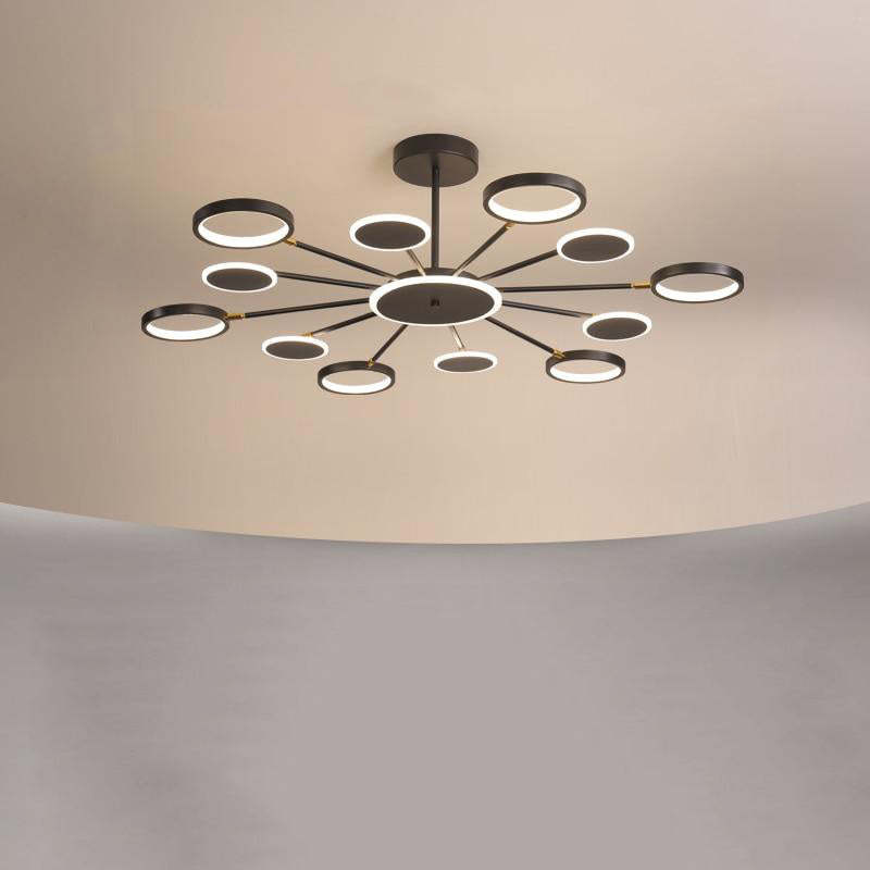 Juvidon Modern Led Chandelier, Geometric, Black Dimmable