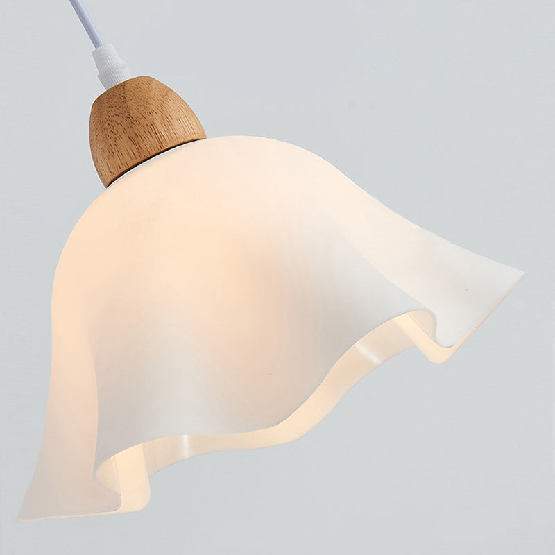 Holagon Minimalist Flower /Wood Pendant Light, White