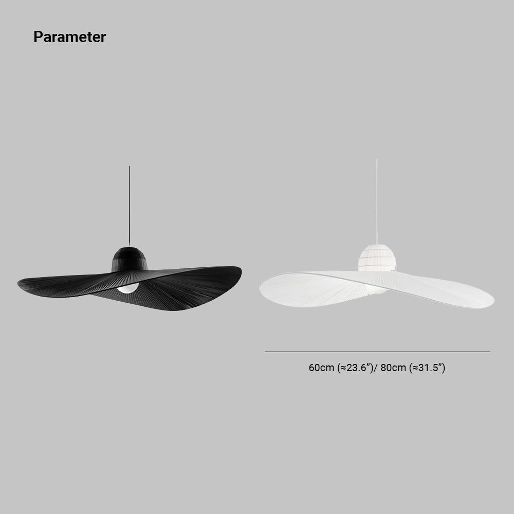 Jevupek Modern Woven Wide-Brimmed Hat Shape Metal/Fabric Pendant Light, Black/White