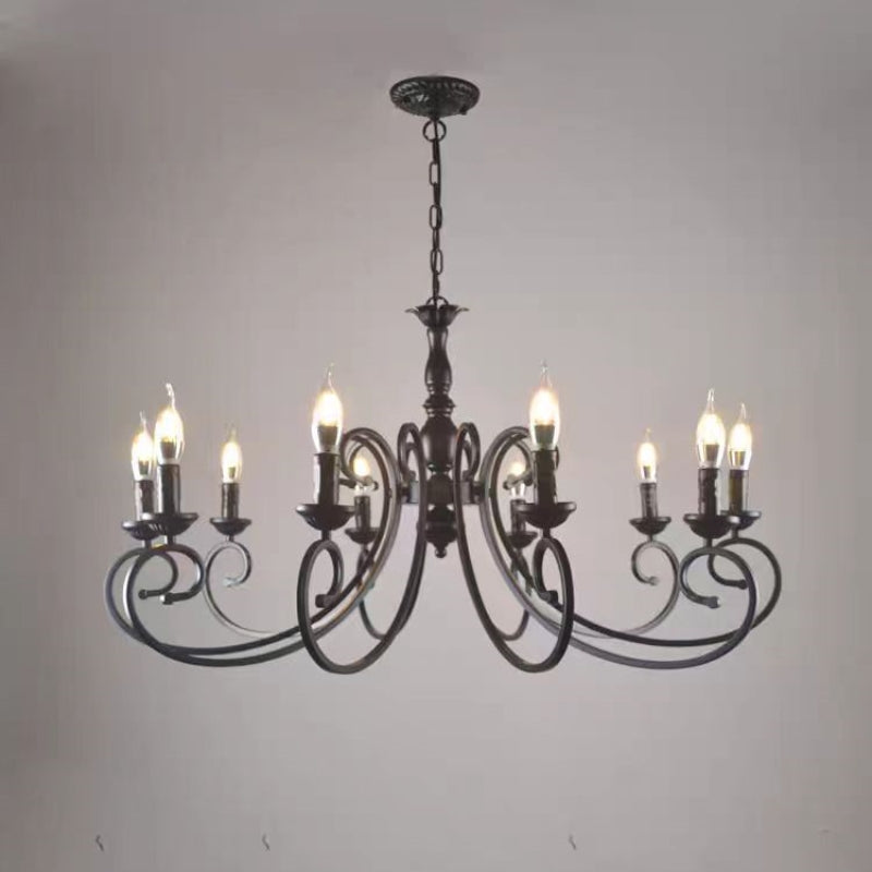 Porilud Creative Retro Candle Chandelier Black Metal Bedroom