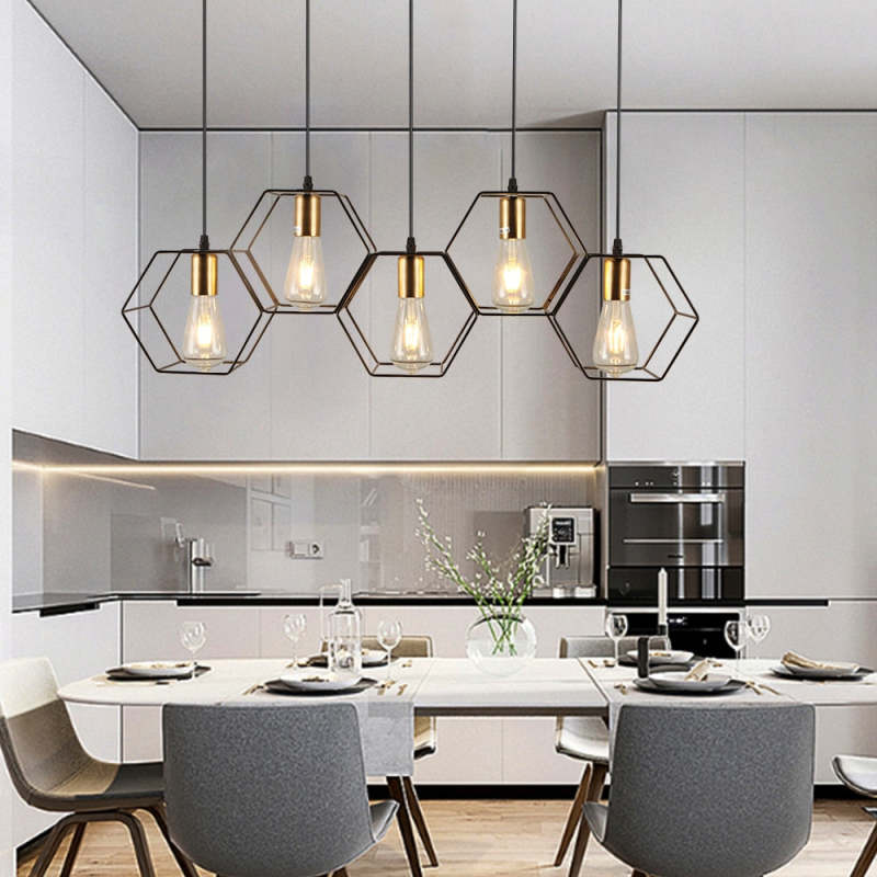 Vituduk Rustic Farmhouse Geometry 3/5 Light Pendant Light, Black