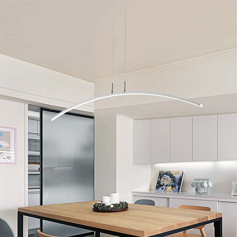 Rusenar Curved Linear Pendant Light for Dining Room, Black/White