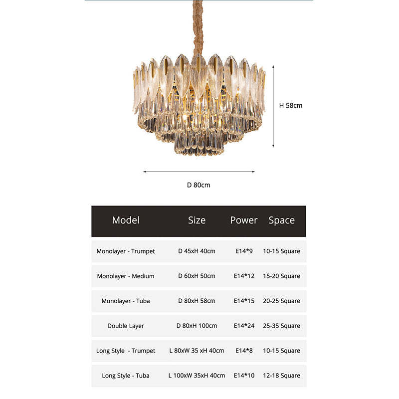 Jusaras Luxury Feather Crystal Chandelier, Living Room