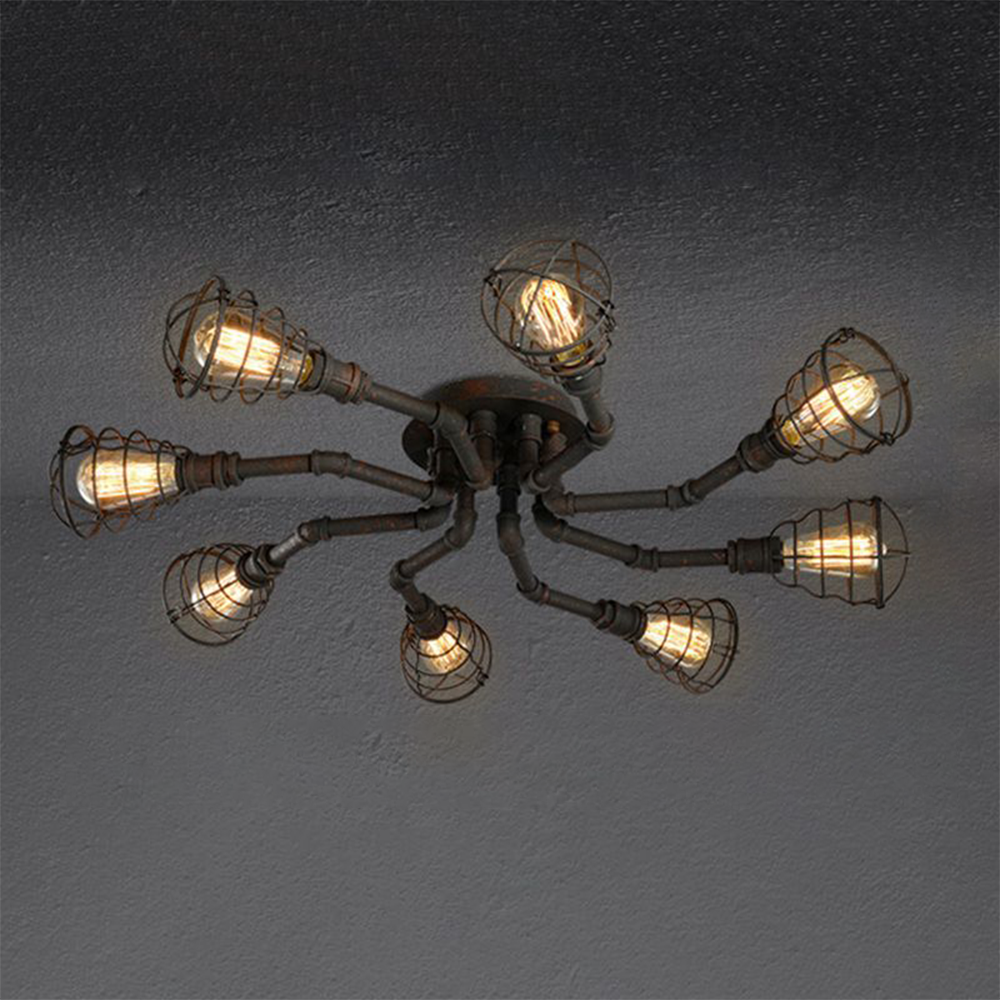 Watopet Industrial Flush Mount Ceiling Light, Black/Brass