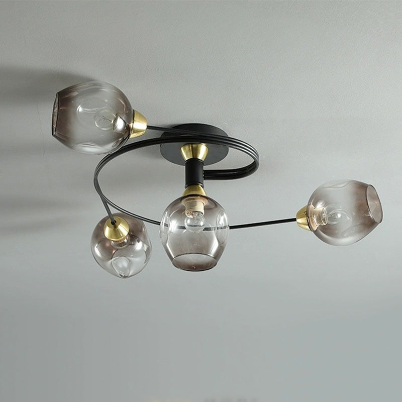 Panavuk Flush Mount Ceiling Light, Glass, Black/Gold, Dining Room
