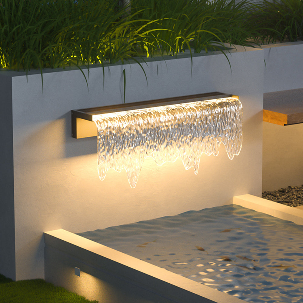 Hobavom Modern Minimalist Water Texture Metal/ Solar Waterproof Outdoor Wall Lamp, Black