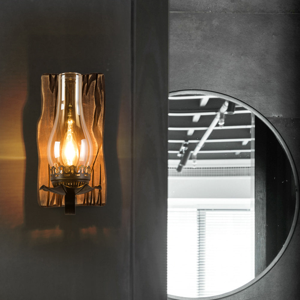 Genaler Wall Lamp Vintage Candle Wooden Glass, Bedroom