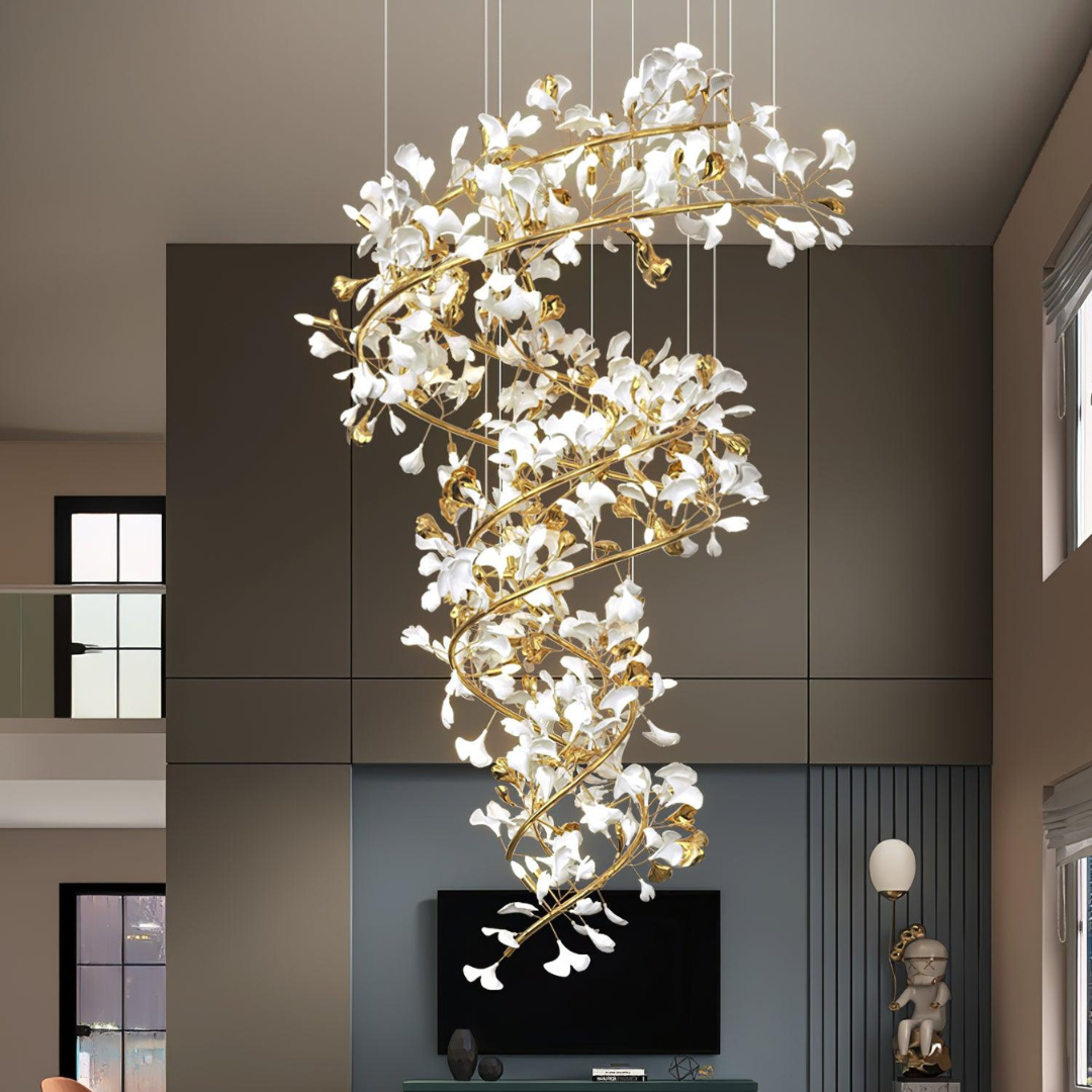 Hobisud Modern Gold Staircase Chandelier, Metal & Ceramic