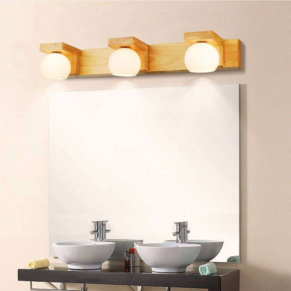 Filusar Wooden Ball Mirror Front Vanity Wall Lamp, Log Color