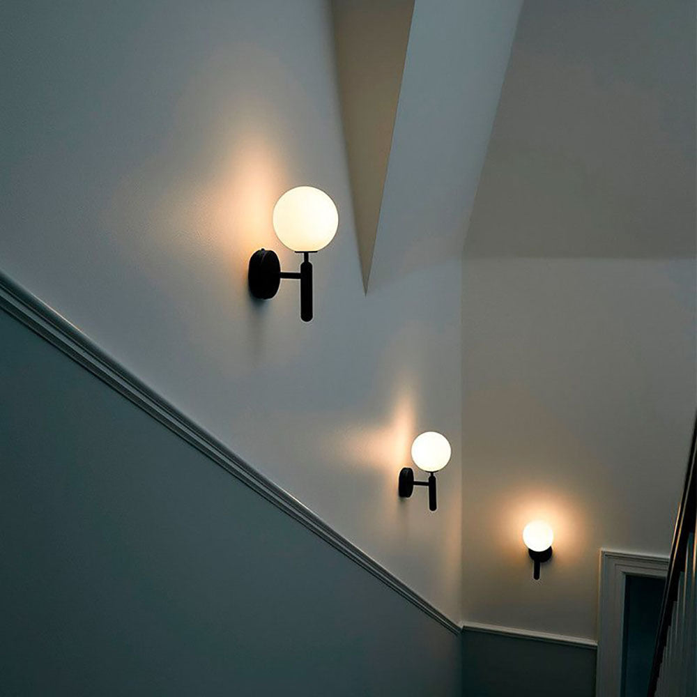 Solivas Wall Lamp Modern Globe, Metal/Glass, Black/Gold, Hallway