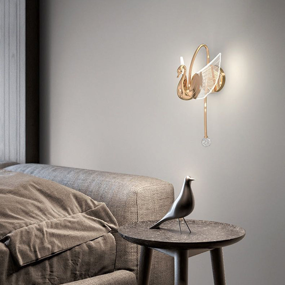 Duvebil Art Deco Swan /Metal Wall Lamp, Gold/Rose Gold