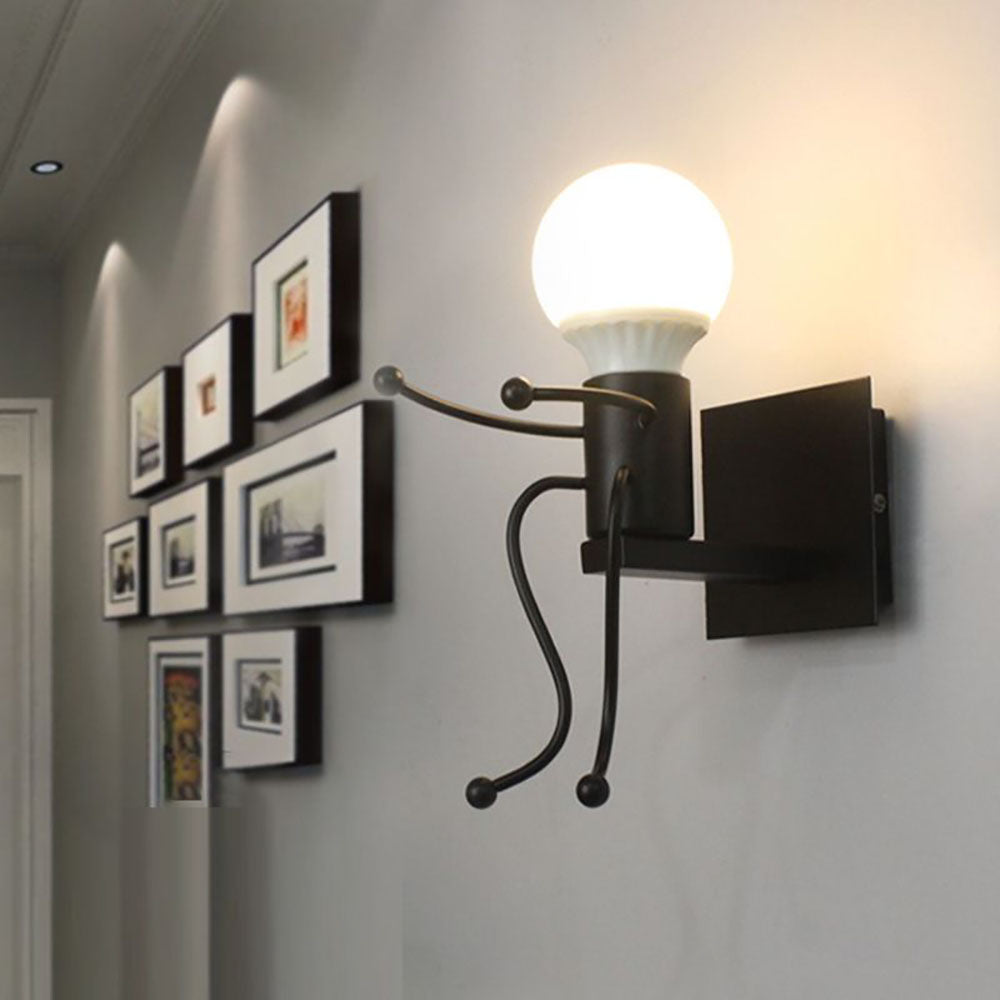 Relarat Modern Decorative Man Metal Wall Lamp, White/Black