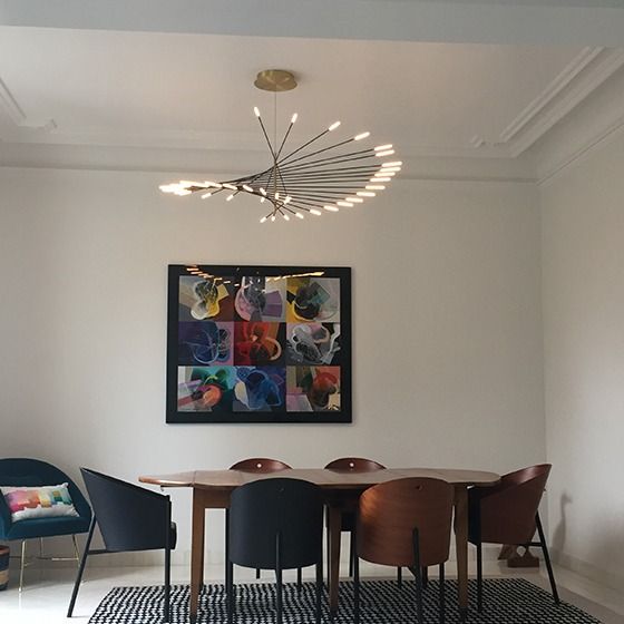 Cesodet Modern Chandelier Rotating Fireworks, Black/Gold, Living Room/Art Gallery