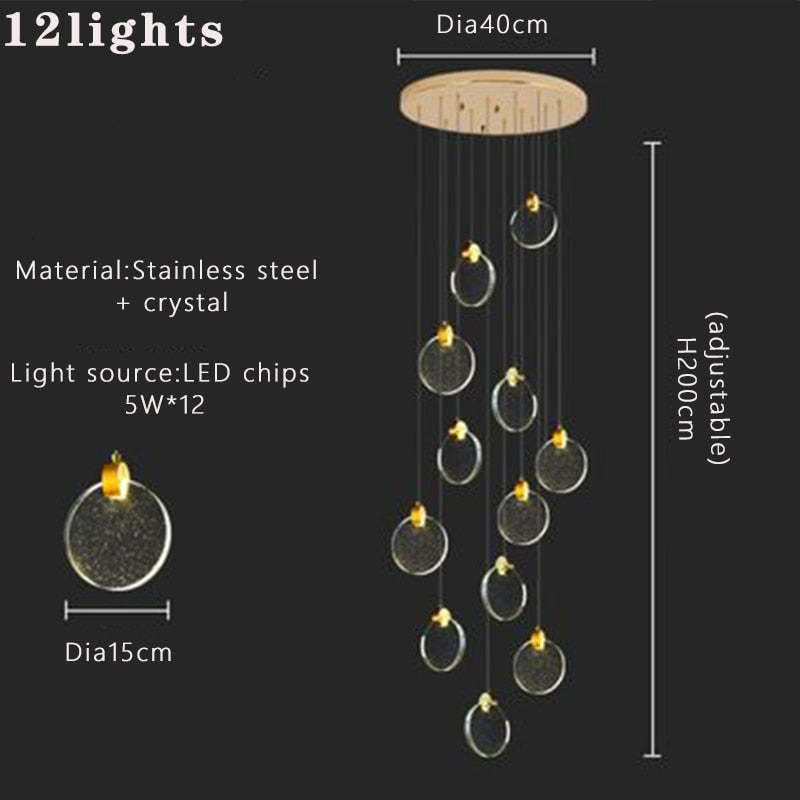 Devikir Luxury Circular Ripple Round Crystal Golden Chandelier