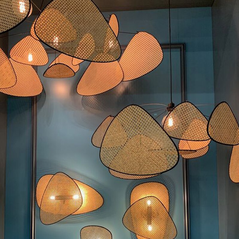 Borekus Pendant Light Leaf Grid, Rattan/Metal, Bedroom