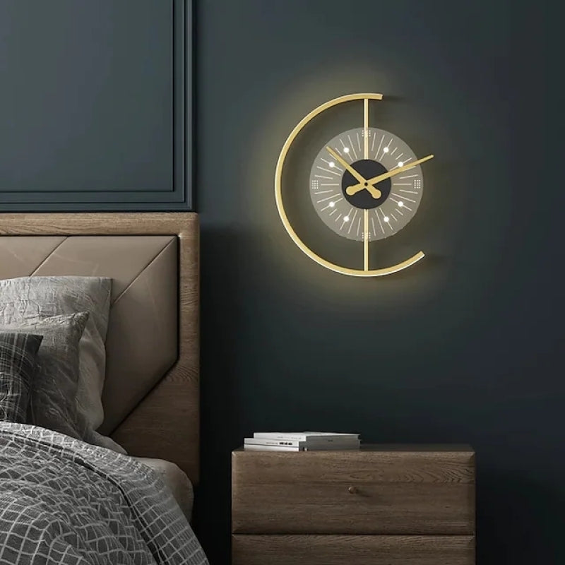 Losarol Modern Clock Metal/ LED Wall Lamp, Black/Gold
