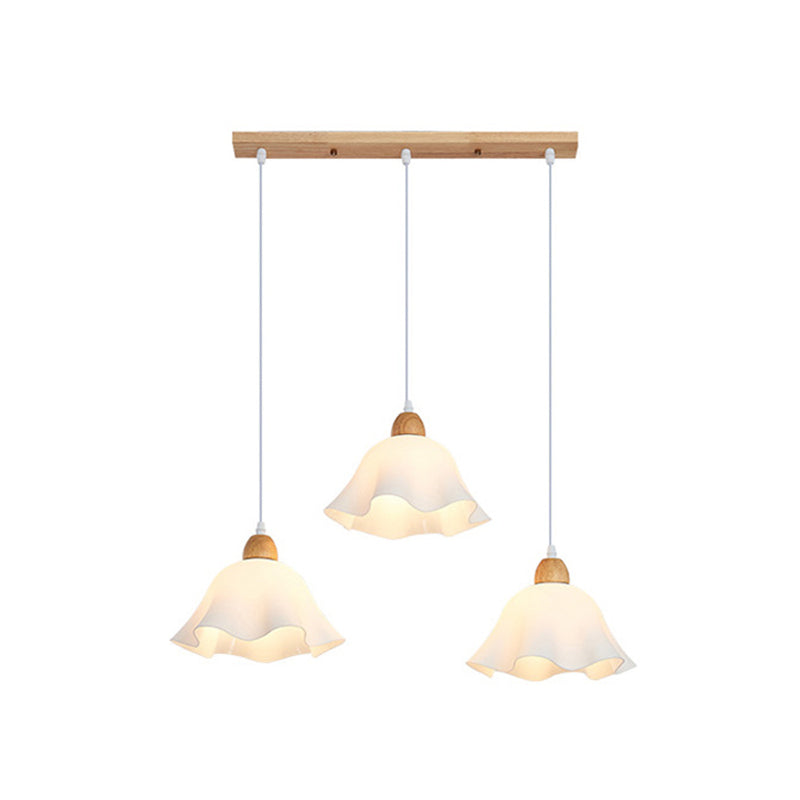 Holagon Minimalist Flower /Wood Pendant Light, White