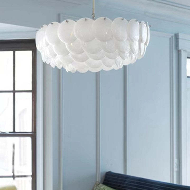 Lapoker Wihte Art Deco Chandelier Light Fixture, Ceramic Leaf & Metal