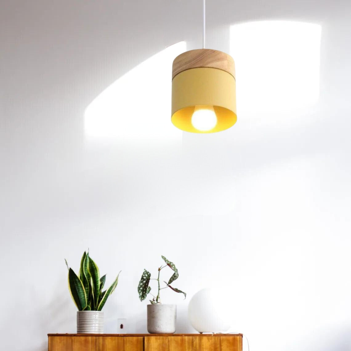 Moturos Modern Can Shape Metal/Wood Pendant Light