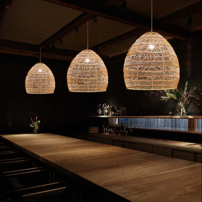Lixi Rattan Bamboo Lampshade Hand Knitted Pendant Light-Neutral Decor