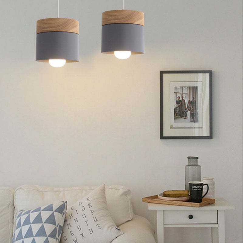 Moturos Modern Can Shape Metal/Wood Pendant Light