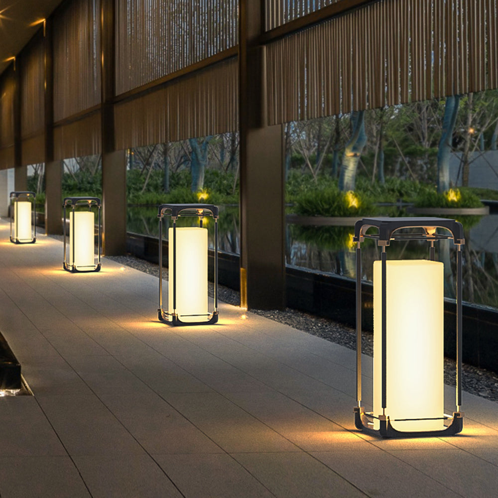 Kunuvil Simple Cube/Cuboid Outdoor Floor Lamp, Hardwired/Solar, Black