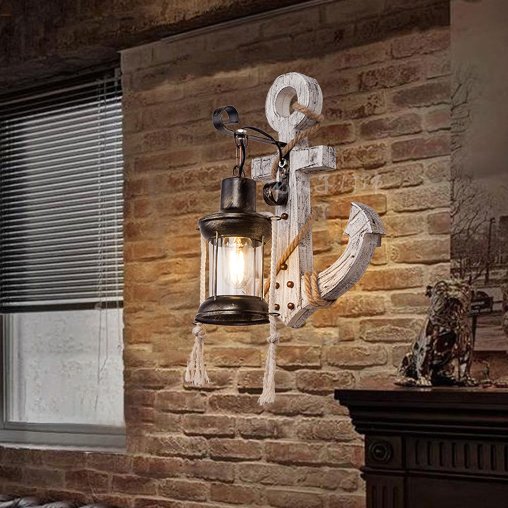 Ceturan Anchor Lantern Wall Lamp, Vintage/Antique, Wood, Bedroom
