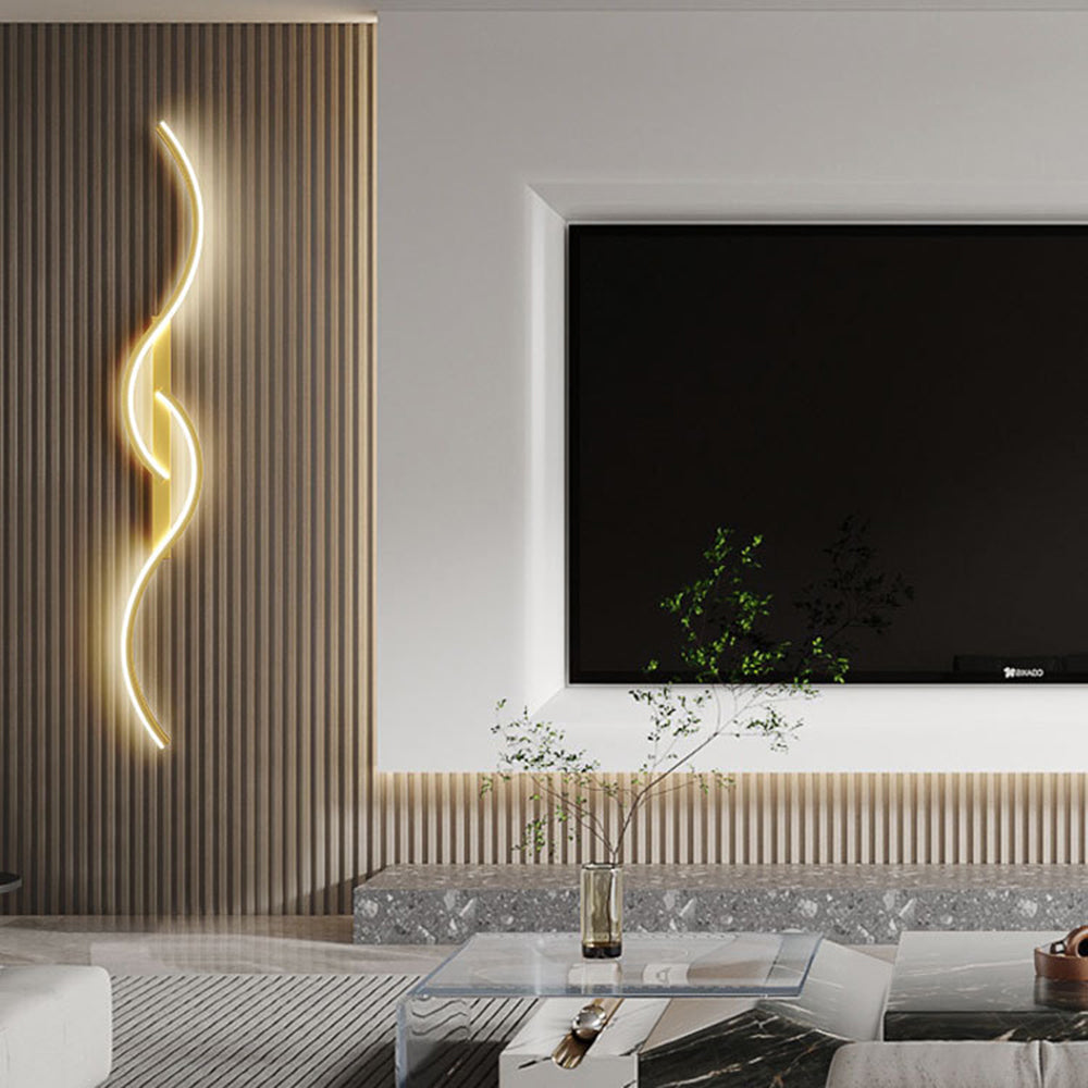 Vireth Modern Linear Wave Bedroom Wall Lamp, Black/Gold-Neutral Decor