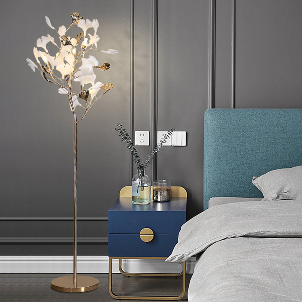 Vudogam Floor Lamp Leaf Artistic, Ceramic/Metal, White/Gold, Study