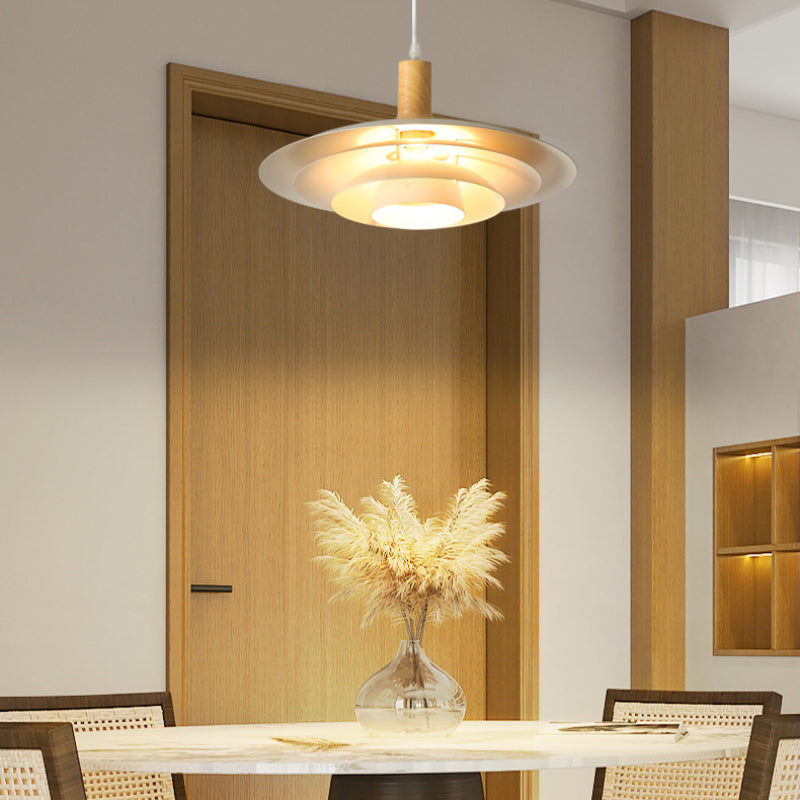 Debapak Modern LED Pendant Light White Wood Metal Bedroom