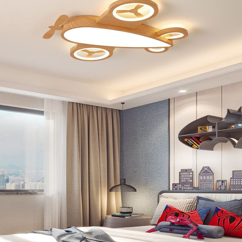 Tunomor Modern Art Deco Airplane Flush Mount Ceiling Light, Wood/Dark Wood