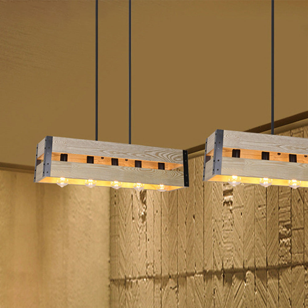 Finubit Retro Rectangular Metal & Wood Pendant Light, 5 Heads, 2 Style