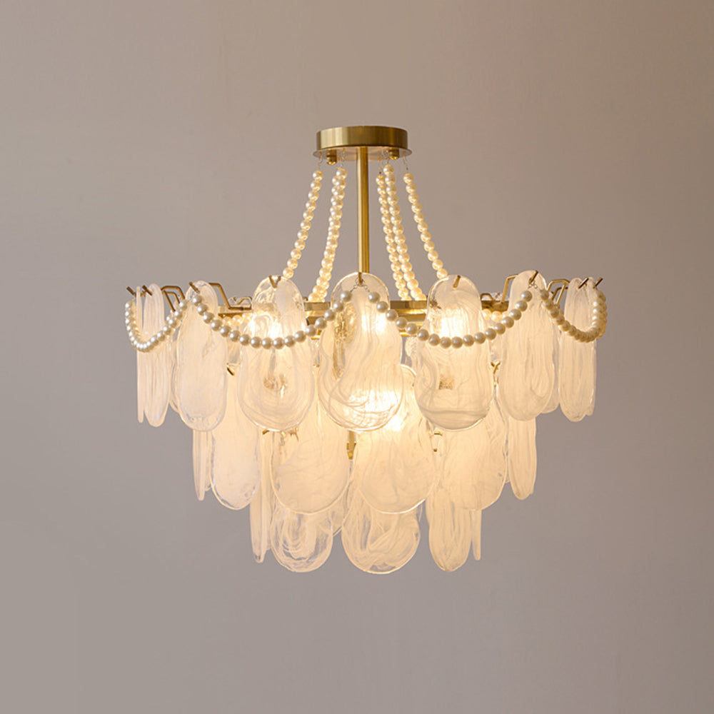 Lopagar Elegant Pearl/Glass/Metal Chandelier, White