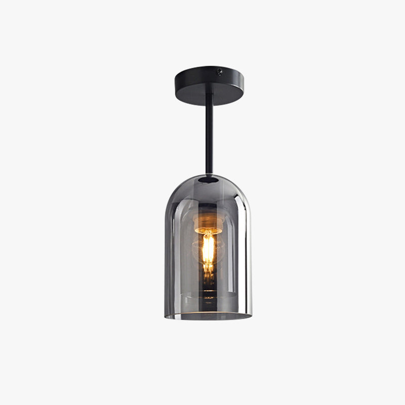 Kuturar Modern Cylinder Semi-Flush Mount Clear Glass Ceiling Light, Cognac/Grey