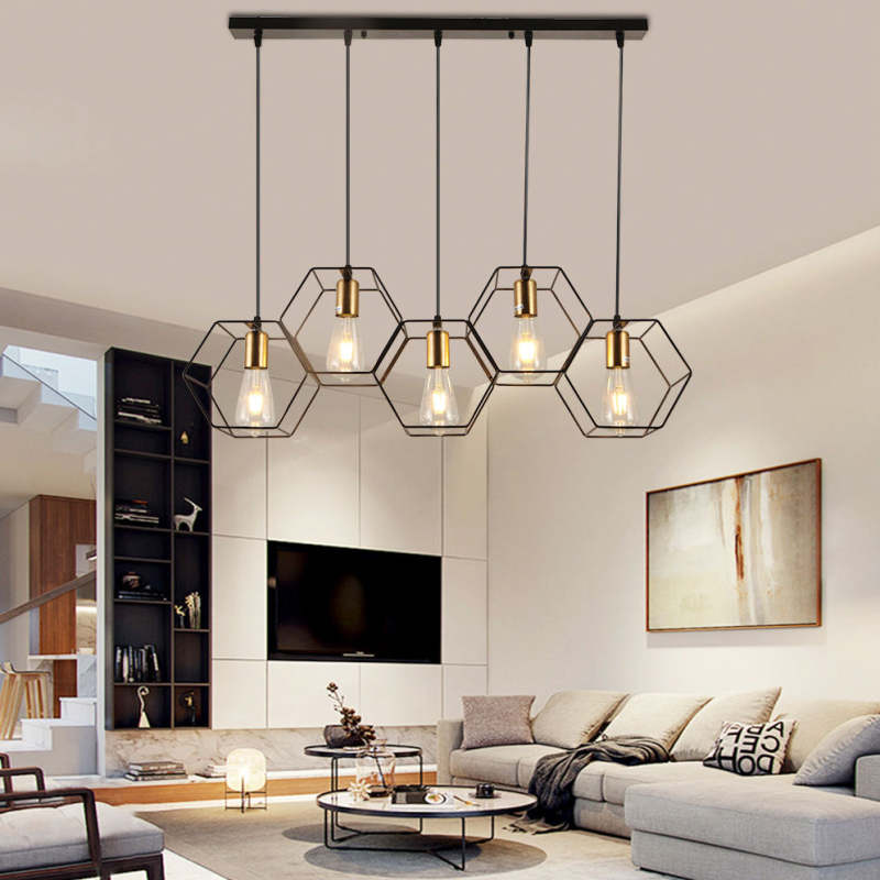 Vituduk Rustic Farmhouse Geometry 3/5 Light Pendant Light, Black