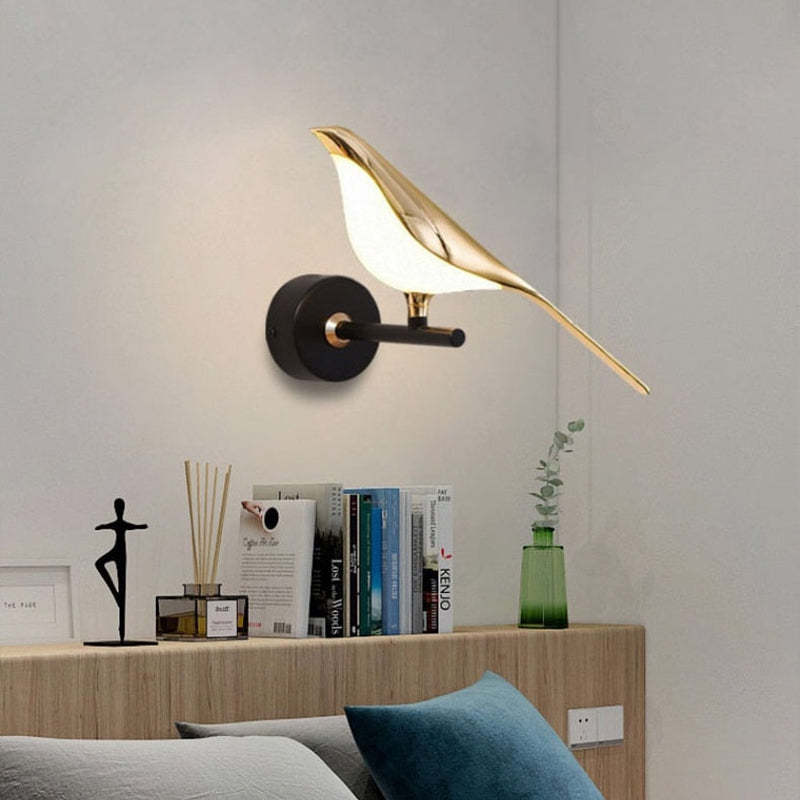 Kimilot Minimalist Magpie Bird Metal Wall Lamp, Bedroom