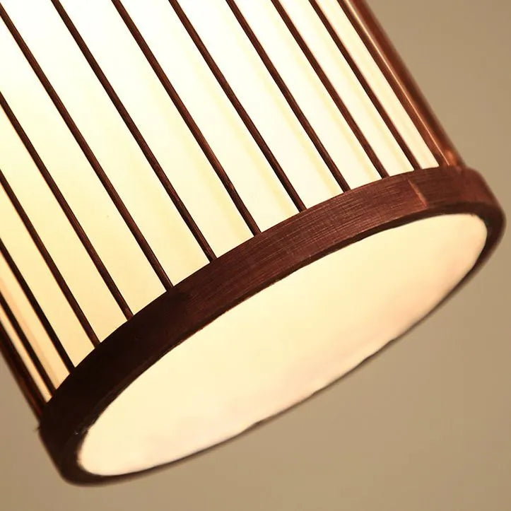Kovelek Weave Cylinder Pendant Light, Coffee/Wood, Metal/Bamboo