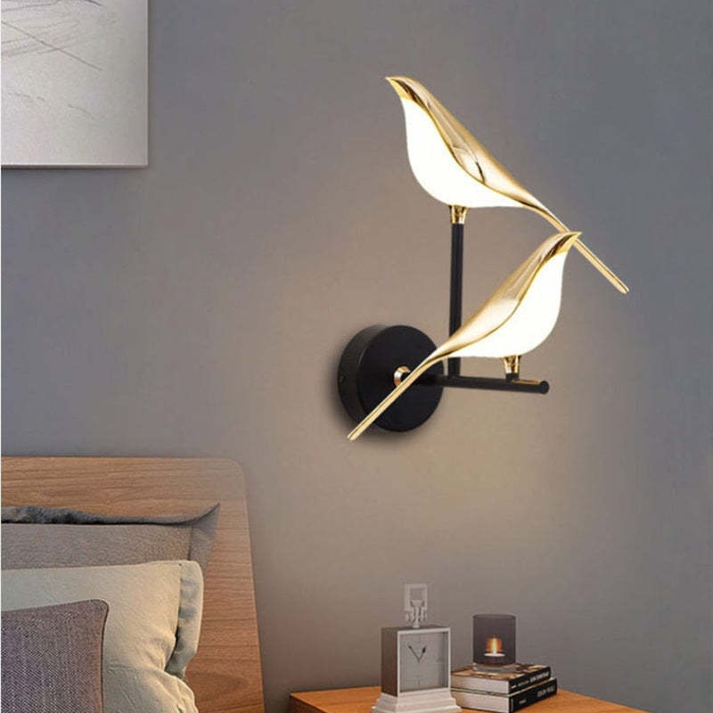 Kimilot Minimalist Magpie Bird Metal Wall Lamp, Bedroom