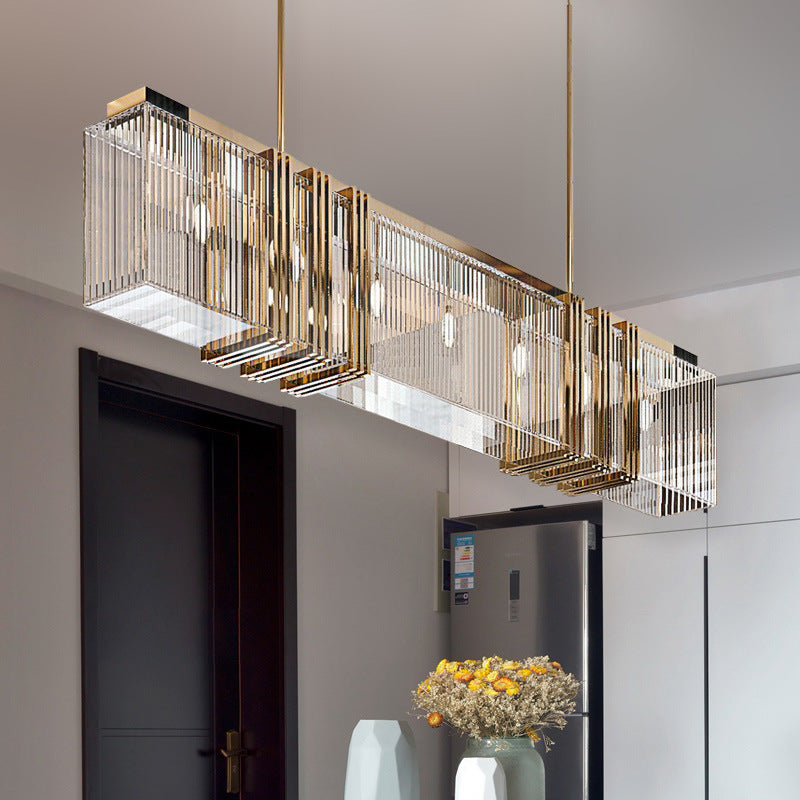 Higolus Metal Chandelier Pendant Light, Luxury Rectangular, Gold