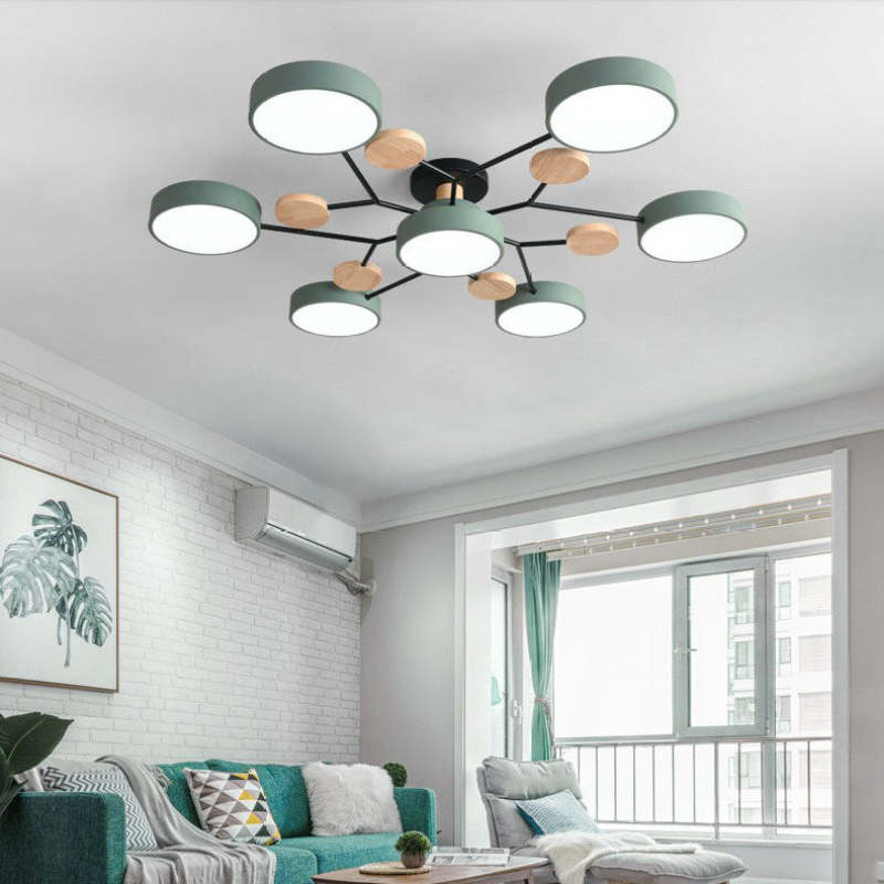 Cumalik Ceiling Light, Wood Round for Living Room