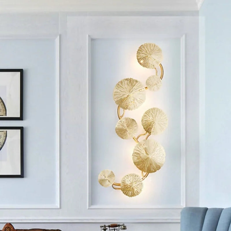 Gutinom Modern Metal Round Lotus Leaf Wall Lamp, Gold