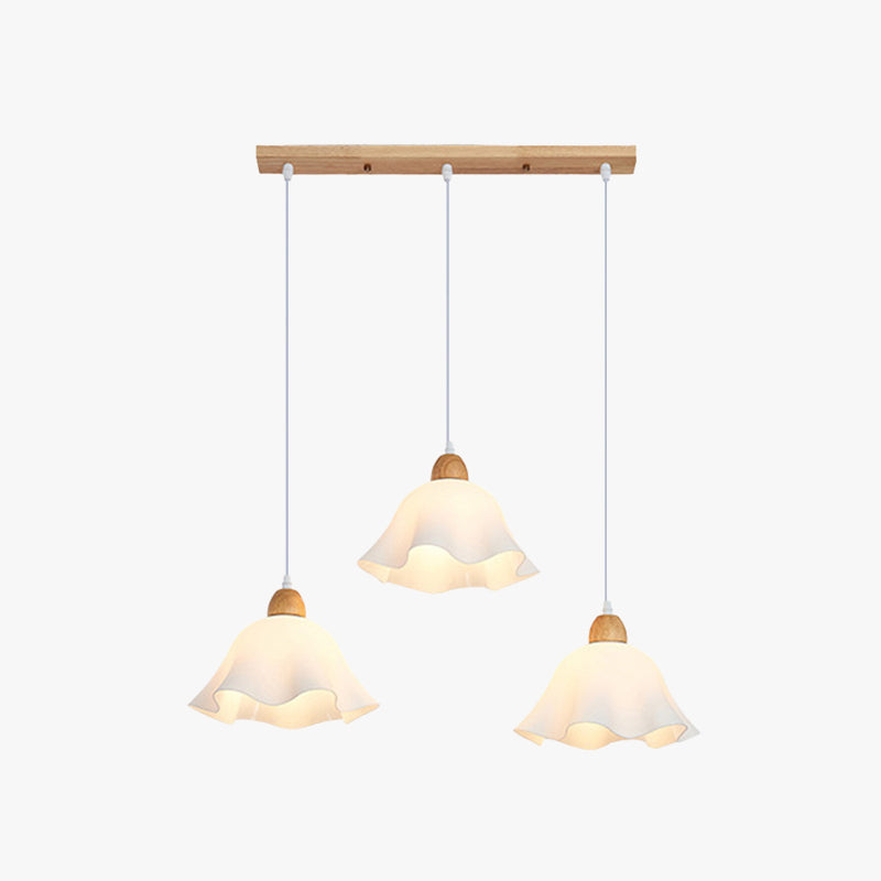 Holagon Minimalist Flower /Wood Pendant Light, White
