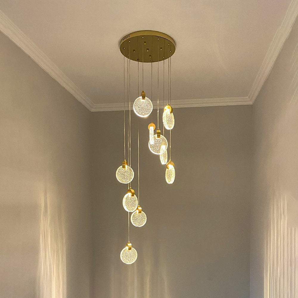 Devikir Luxury Circular Ripple Round Crystal Golden Chandelier