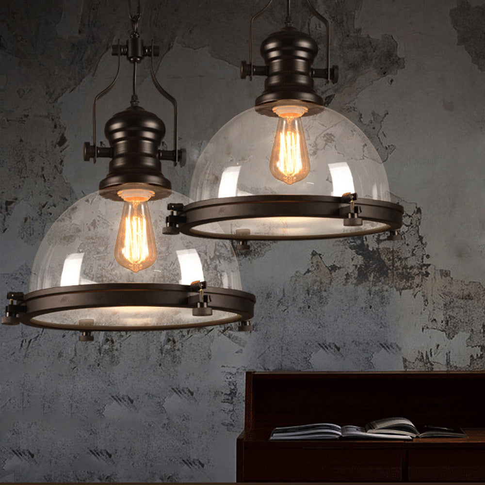 Wetimut Vintage Hemispherical Glass Pendant Light, Black