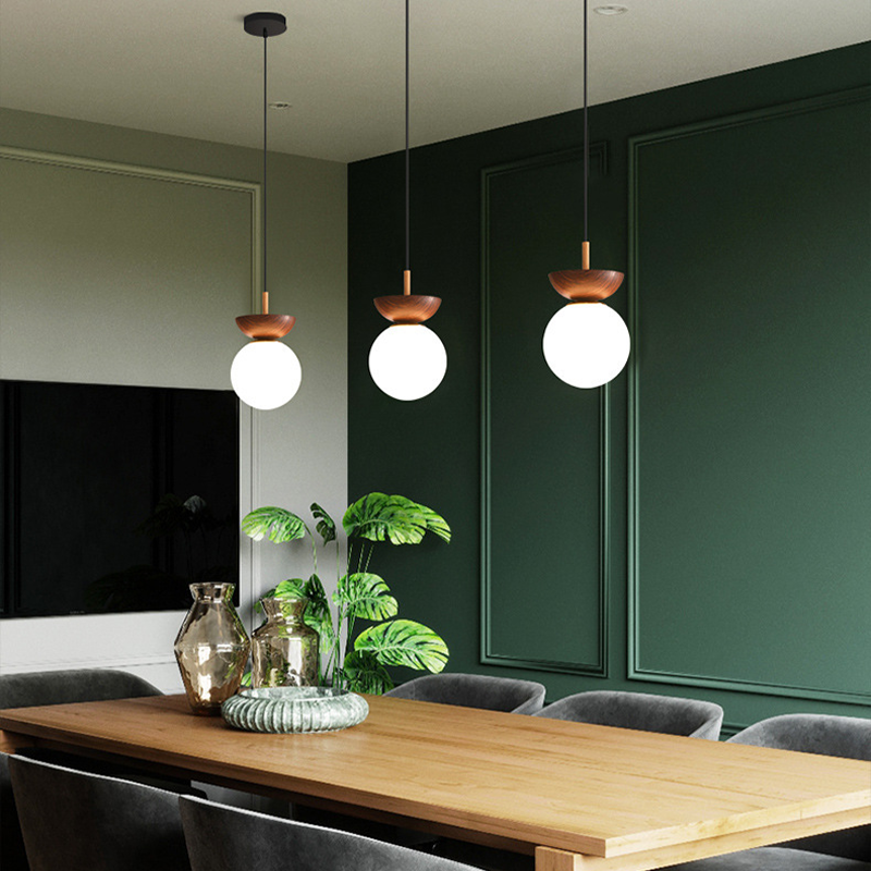 Zuliguki Nordic Japanese Glob LED Ceiling/Pendant Light Metal Glass Bedroom, Burlywood