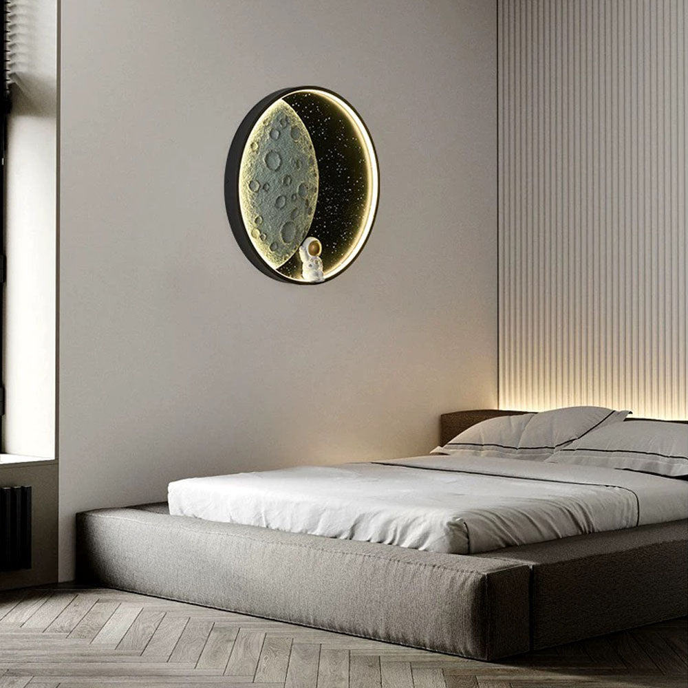 Ditabed Astronaut Round Moon Black Wall Lamp, Metal