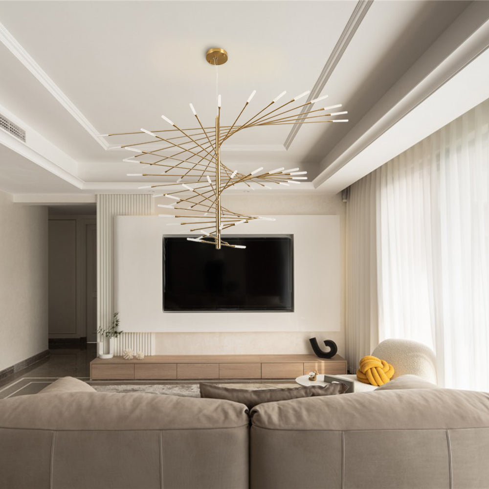 Cesodet Modern Chandelier Rotating Fireworks, Black/Gold, Living Room/Art Gallery