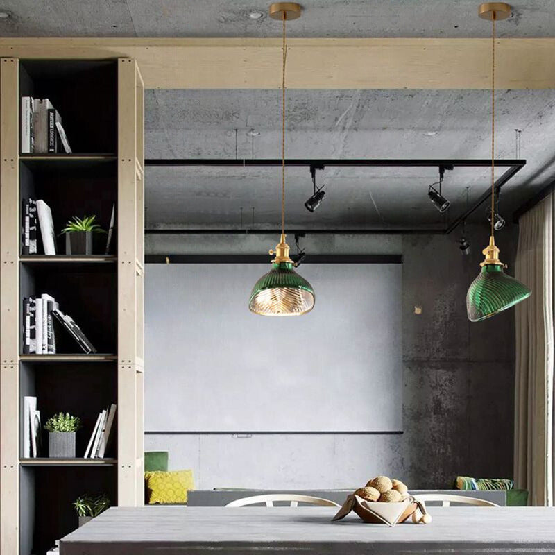 Jisikus Retro LED Pendant Light Metal Green Glass Dining Room