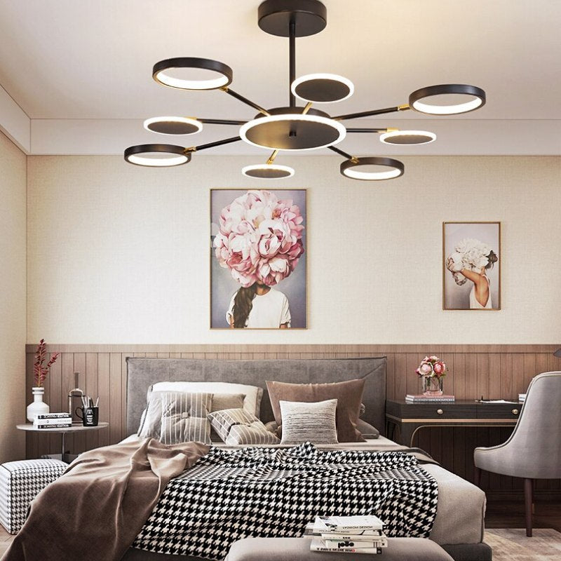 Juvidon Modern Led Chandelier, Geometric, Black Dimmable