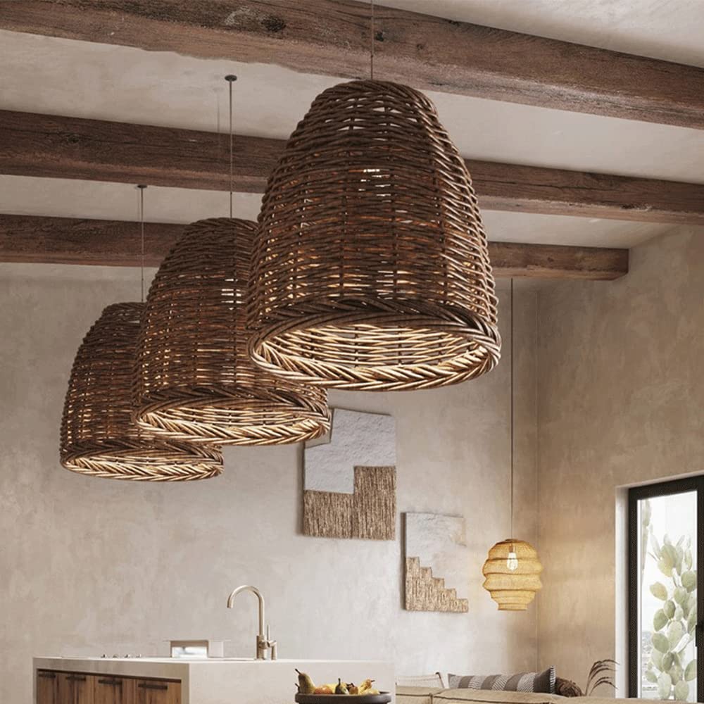Kutegedo Vintage Rustic LED Pendant Light Rattan Living Room Bedroom